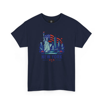 Navy T-shirt with Statue of Liberty and New York USA graphic on front
