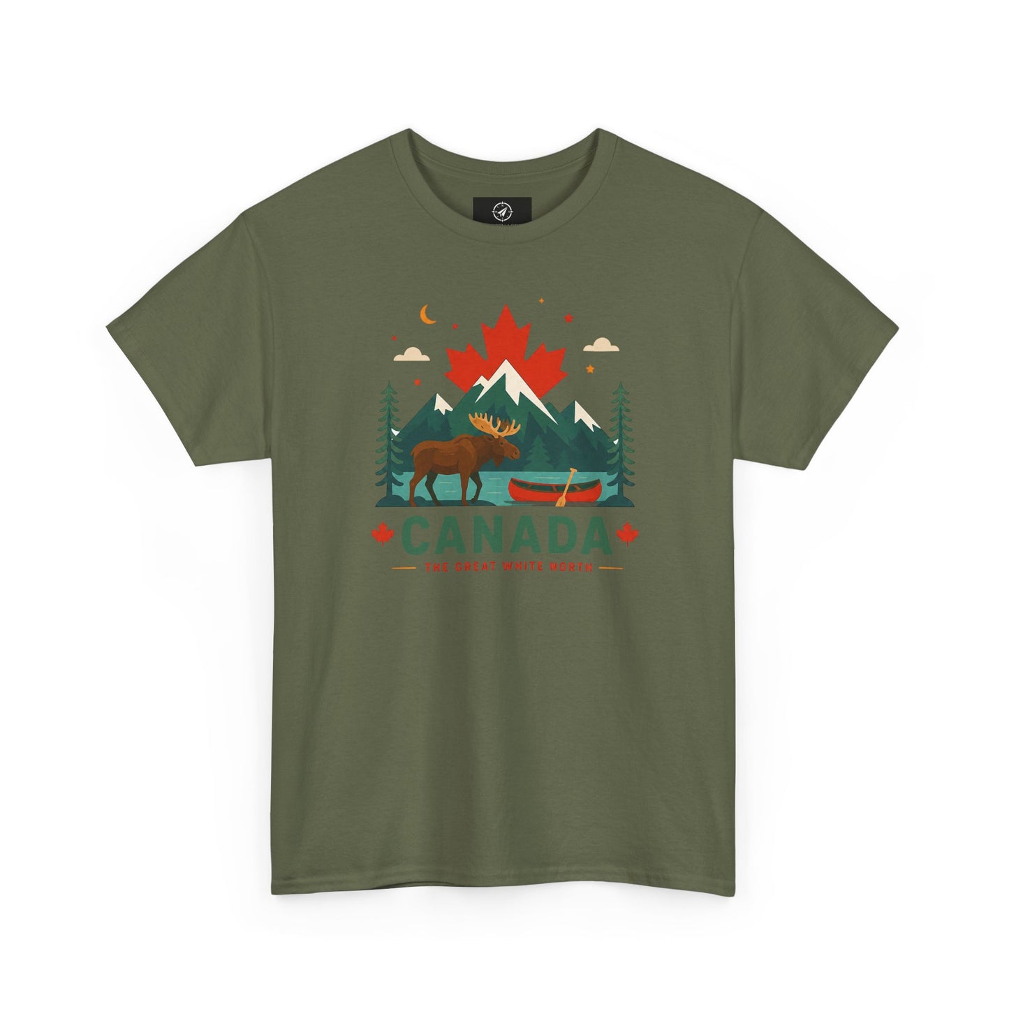 Short-sleeve T-shirt in olive green with Canada camping graphic on front