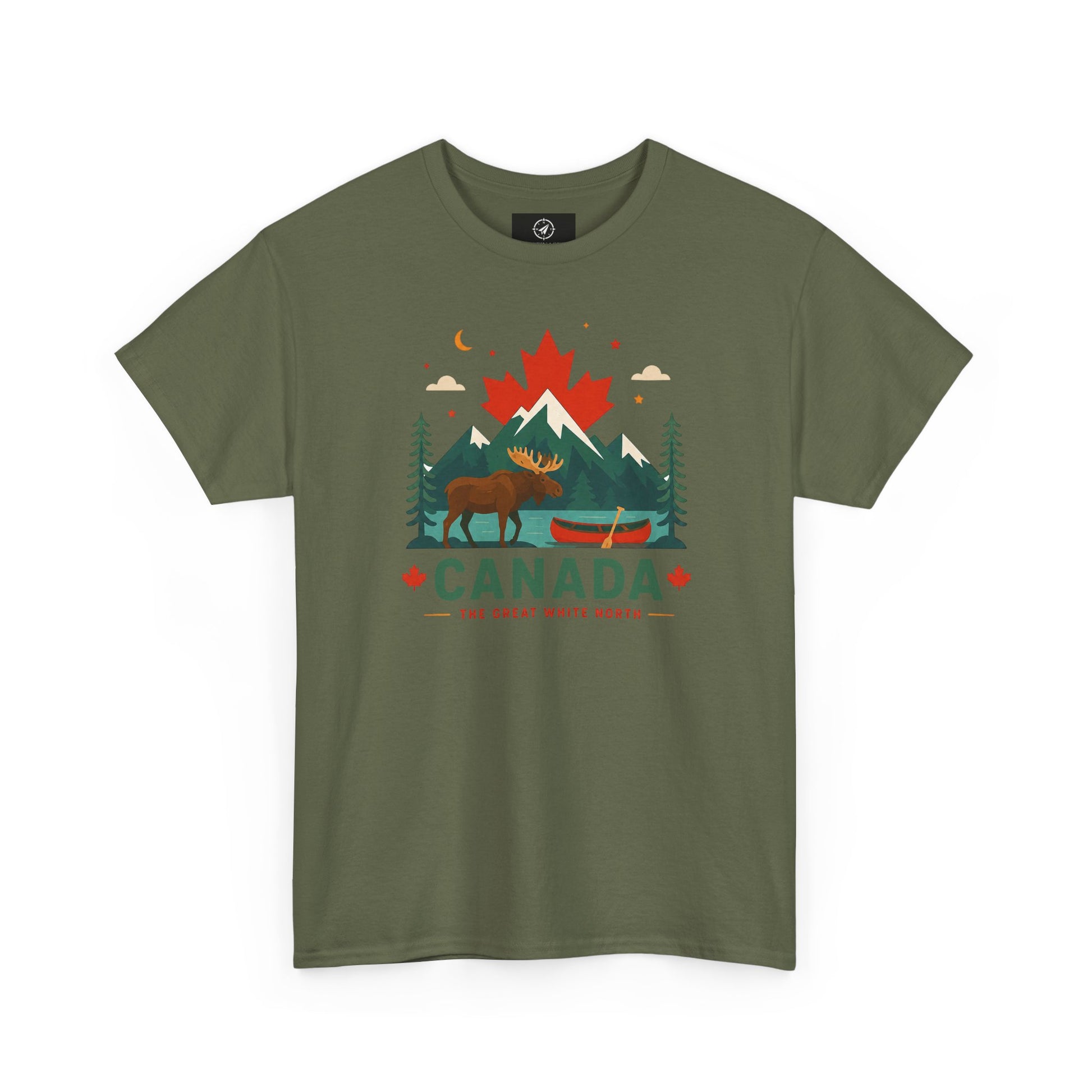 Short-sleeve T-shirt in olive green with Canada camping graphic on front