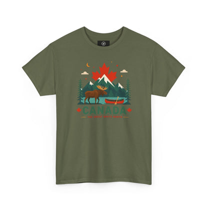 Short-sleeve T-shirt in olive green with Canada camping graphic on front