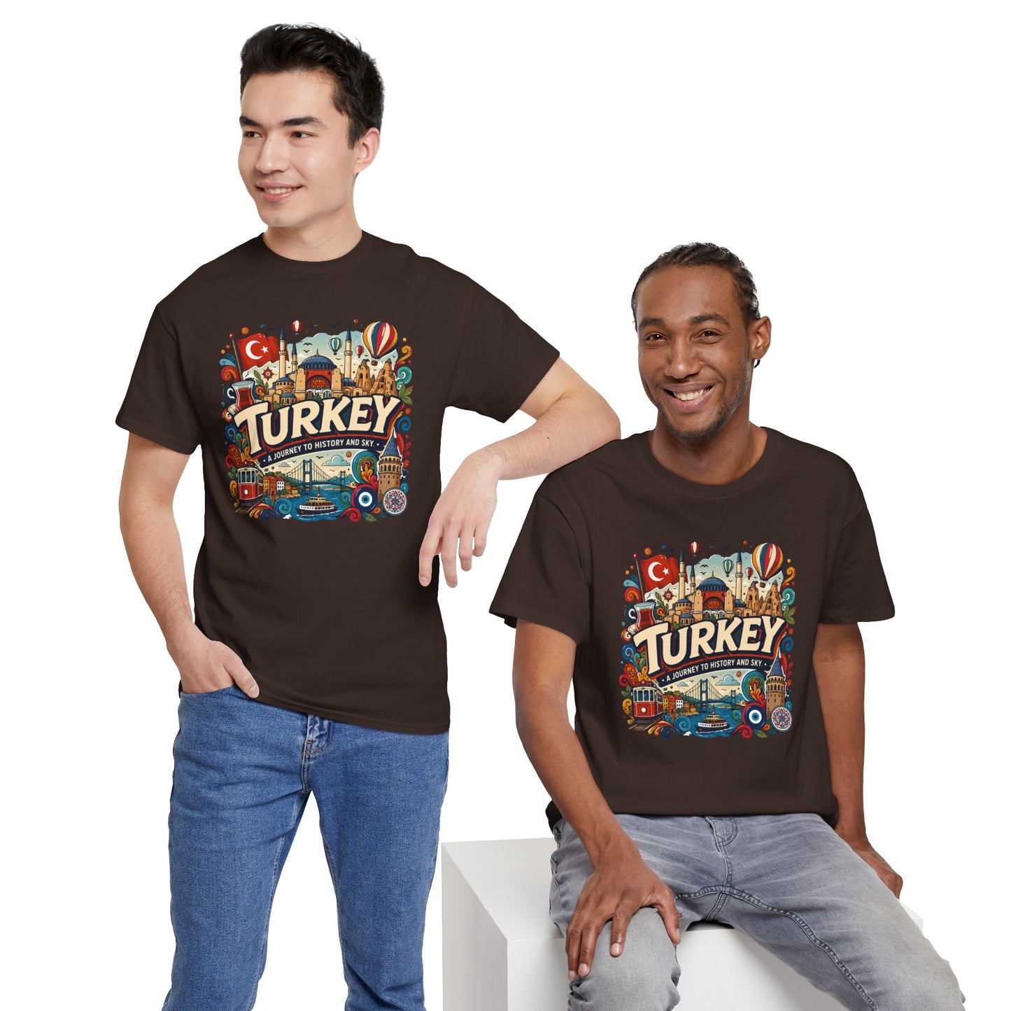 Dark charcoal Turkey graphic t-shirt with colorful front illustration, short sleeves