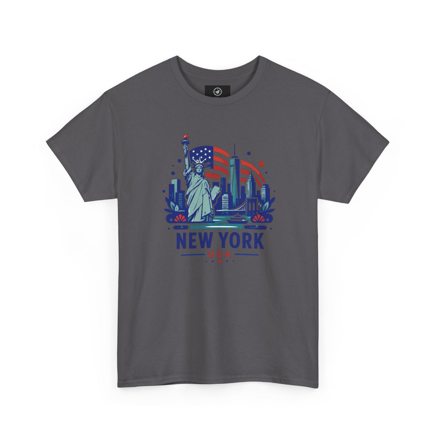 Charcoal T-shirt with Statue of Liberty graphic and “NEW YORK USA” text