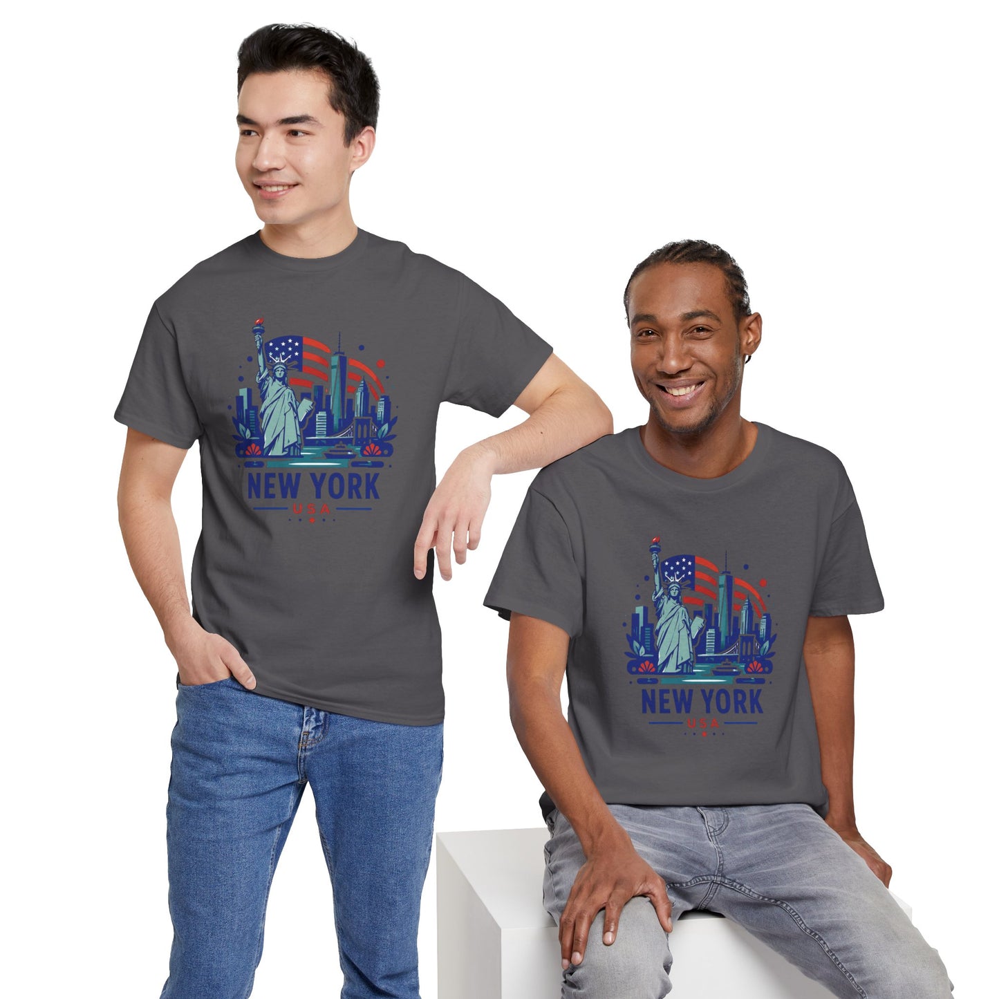 Charcoal T-shirt featuring Statue of Liberty graphic and “NEW YORK USA”