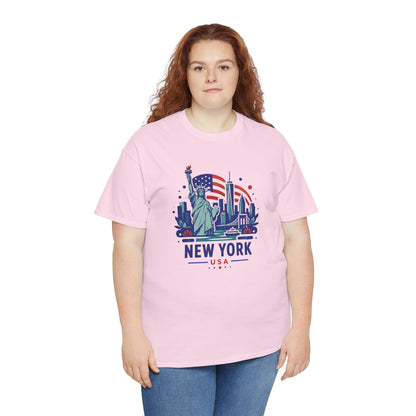 Light pink crewneck T-shirt with Statue of Liberty and 'NEW YORK USA' graphic