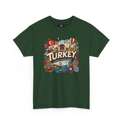 Forest green graphic tee with colorful Turkey city scene front print