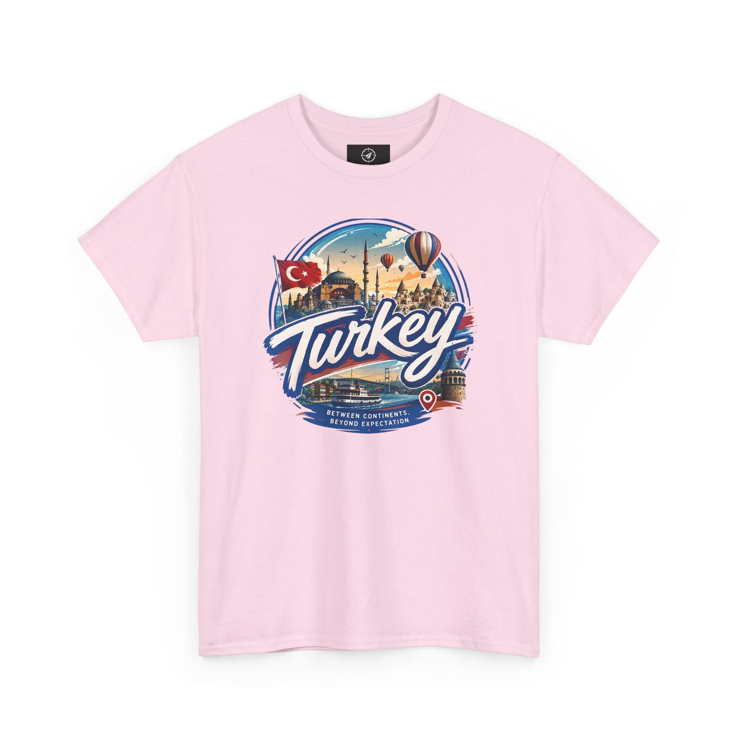 Light pink cotton T-shirt with Turkey travel graphic on front