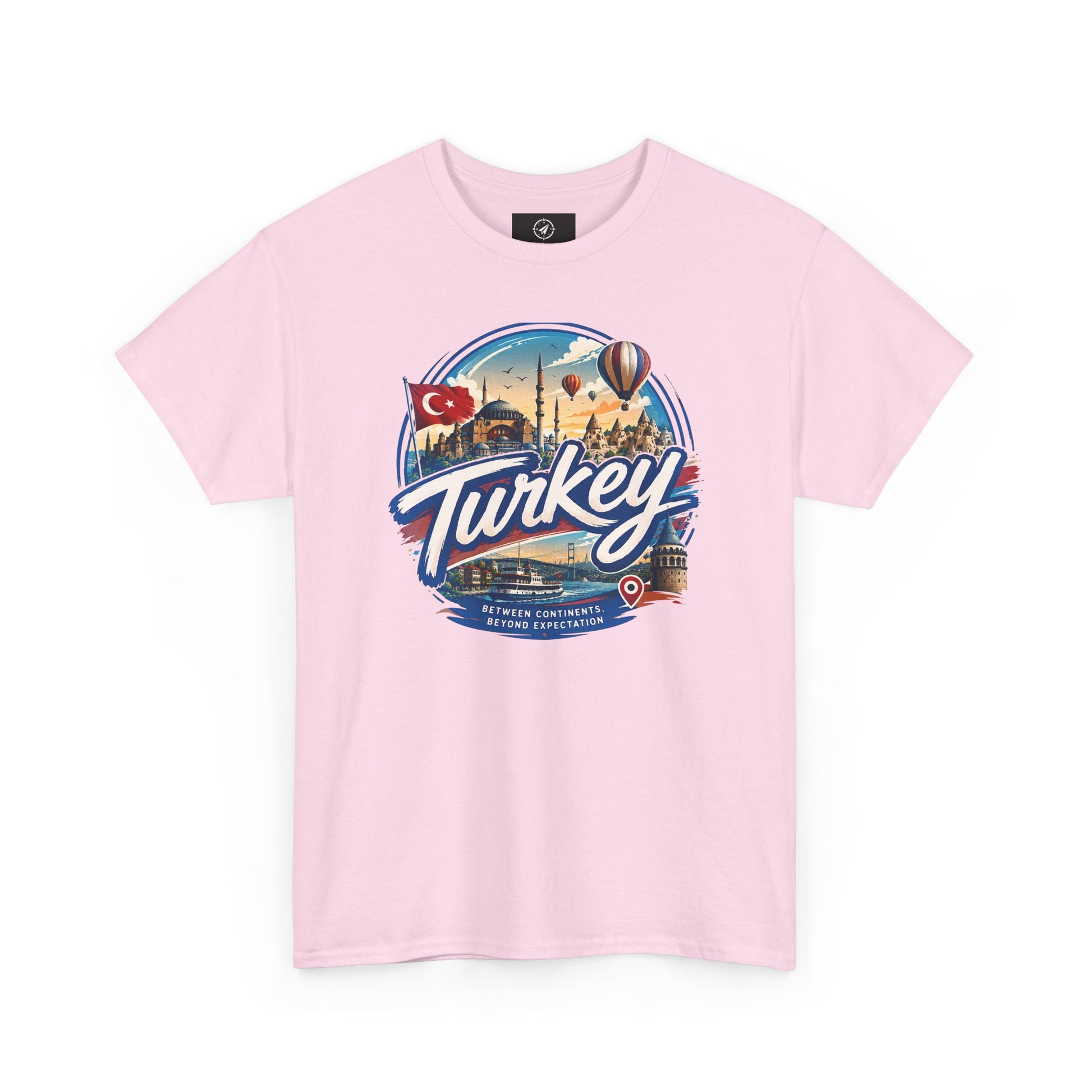 Light pink cotton T-shirt with Turkey travel graphic on front