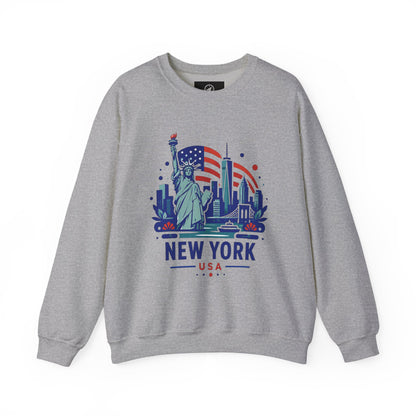 Light gray crewneck sweatshirt with New York USA Statue of Liberty graphic on front
