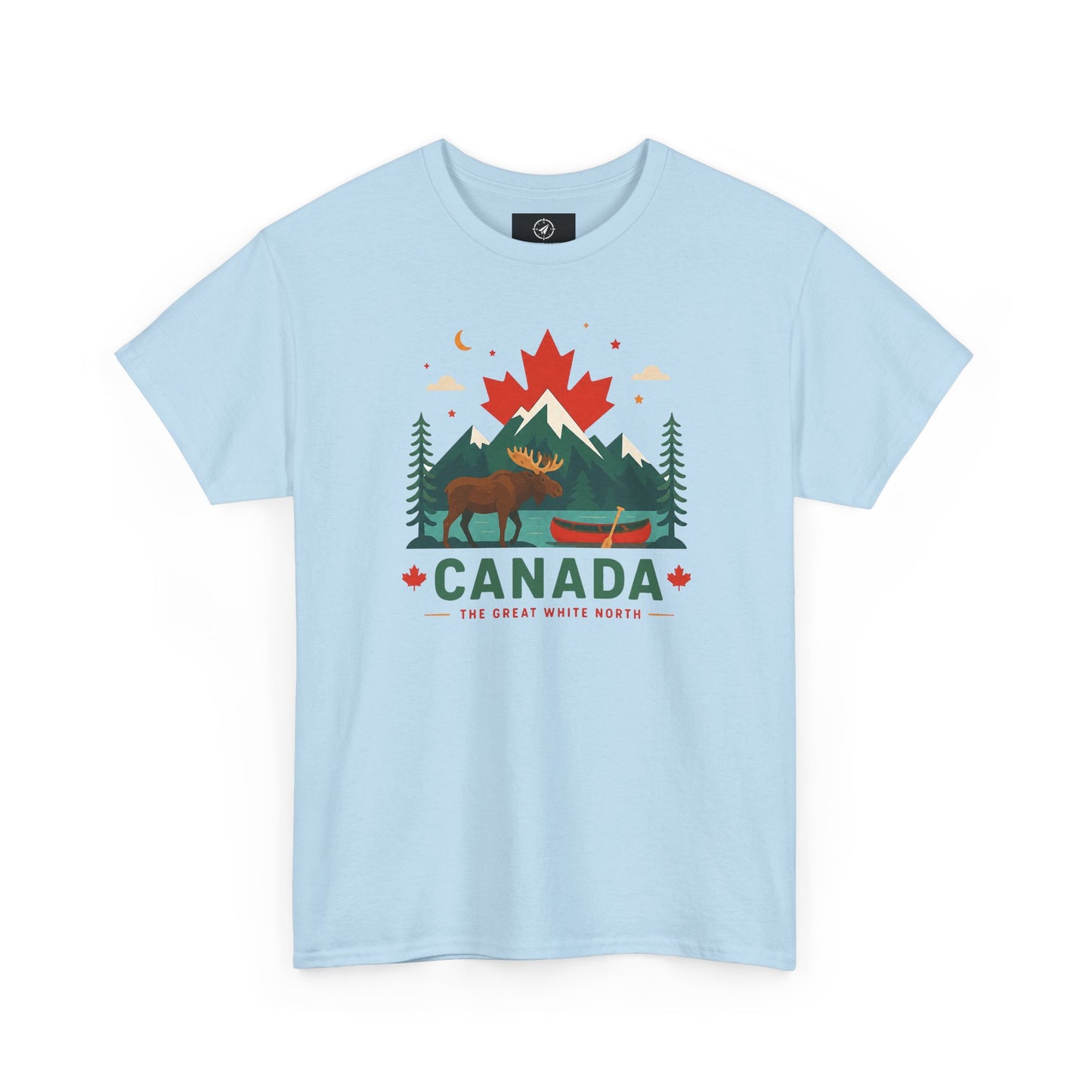 Light blue crew-neck T-shirt with Canada mountain and wildlife graphic