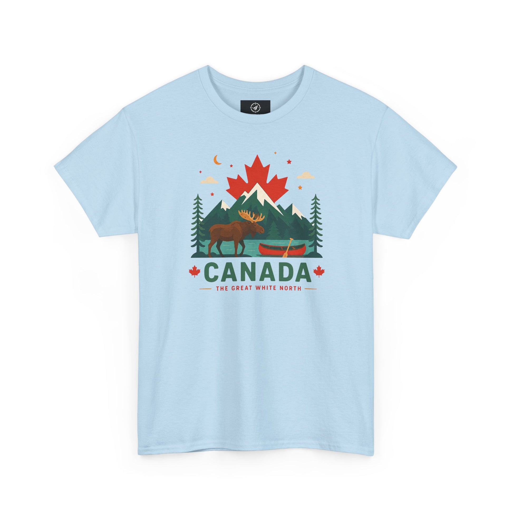 Light blue crew-neck T-shirt with Canada mountain and wildlife graphic