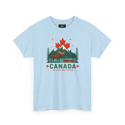 Light blue crew-neck T-shirt with Canada mountain and wildlife graphic