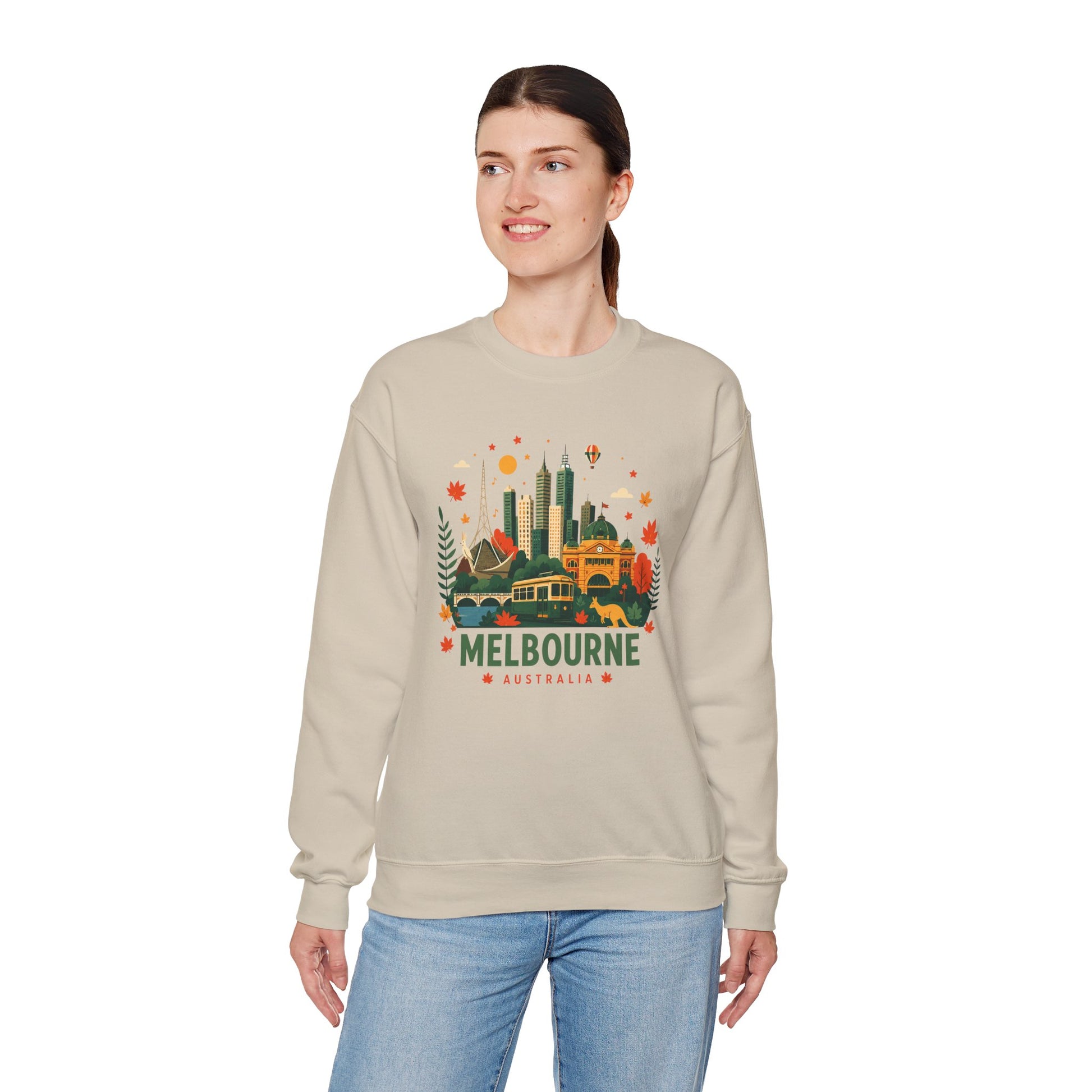 Sand sweatshirt with Melbourne city graphic on front