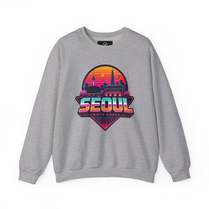 Sport grey crewneck sweatshirt with Seoul city graphic on the chest
