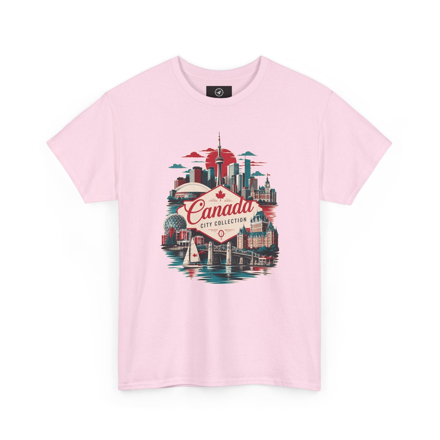 Light pink crewneck T-shirt with front Canada City Collection skyline graphic