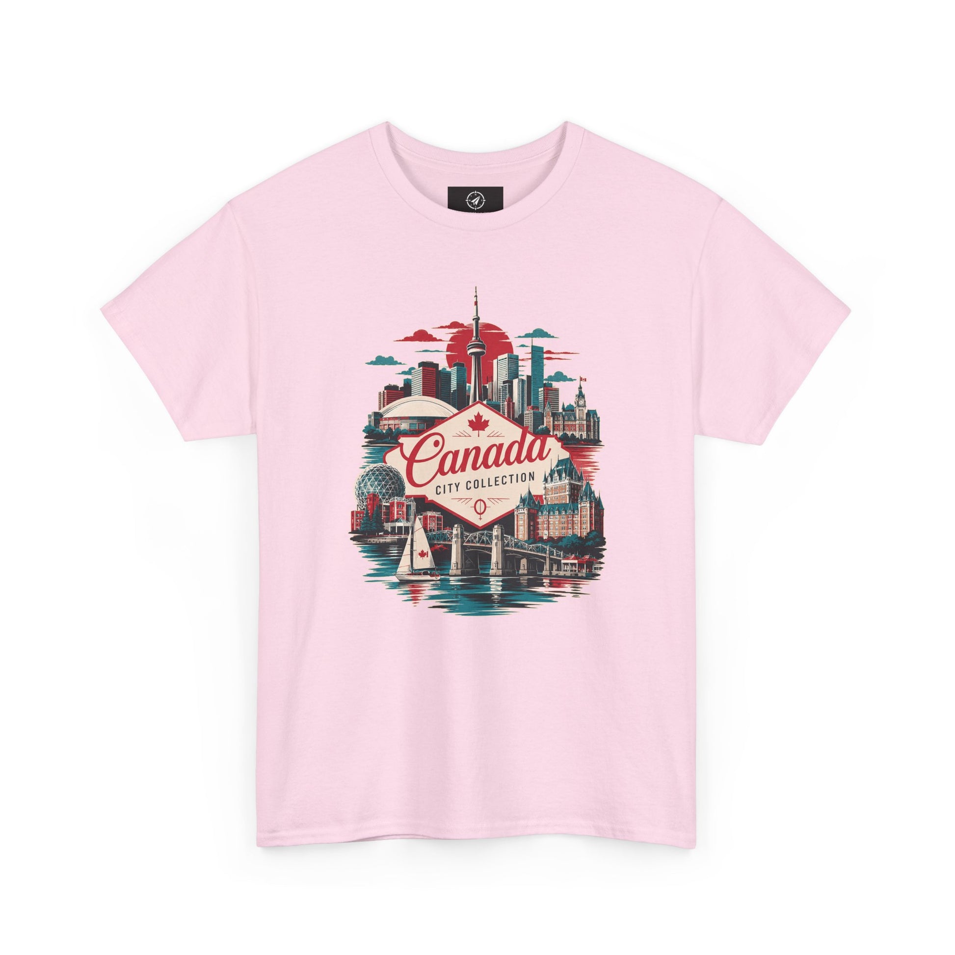 Light pink crewneck T-shirt with front Canada City Collection skyline graphic