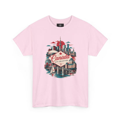Light pink crewneck T-shirt with front Canada City Collection skyline graphic