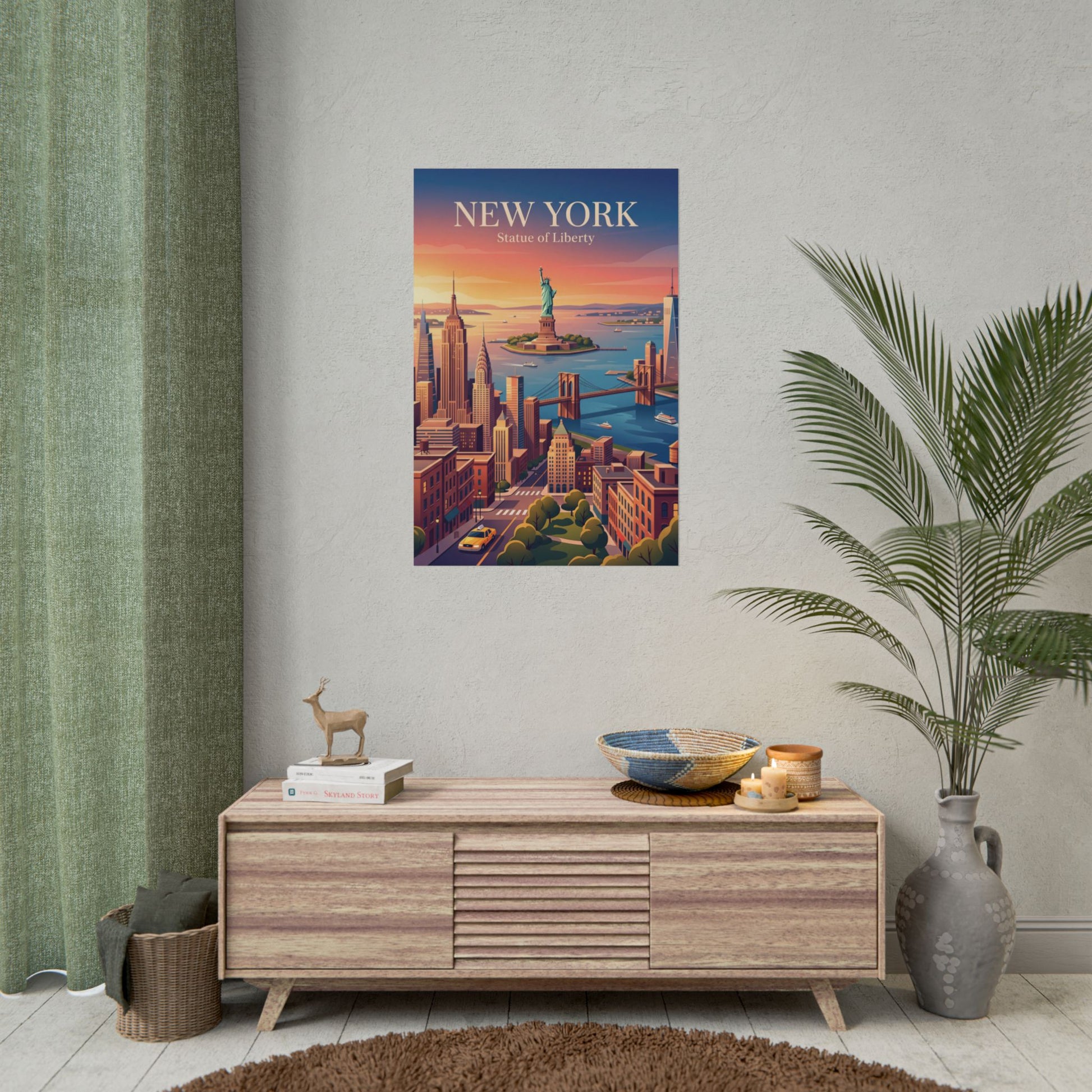 Small vertical New York poster featuring Statue of Liberty over city skyline