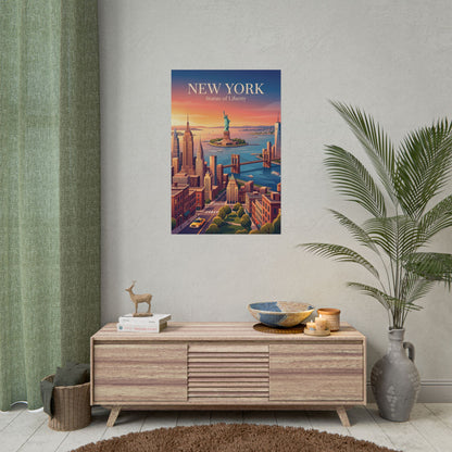 Small vertical New York poster featuring Statue of Liberty over city skyline