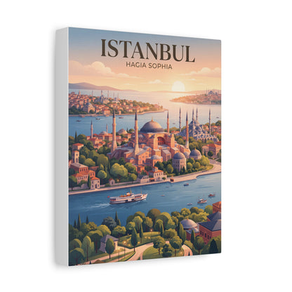 Vertical matte canvas wall art with Istanbul skyline and Hagia Sophia domes
