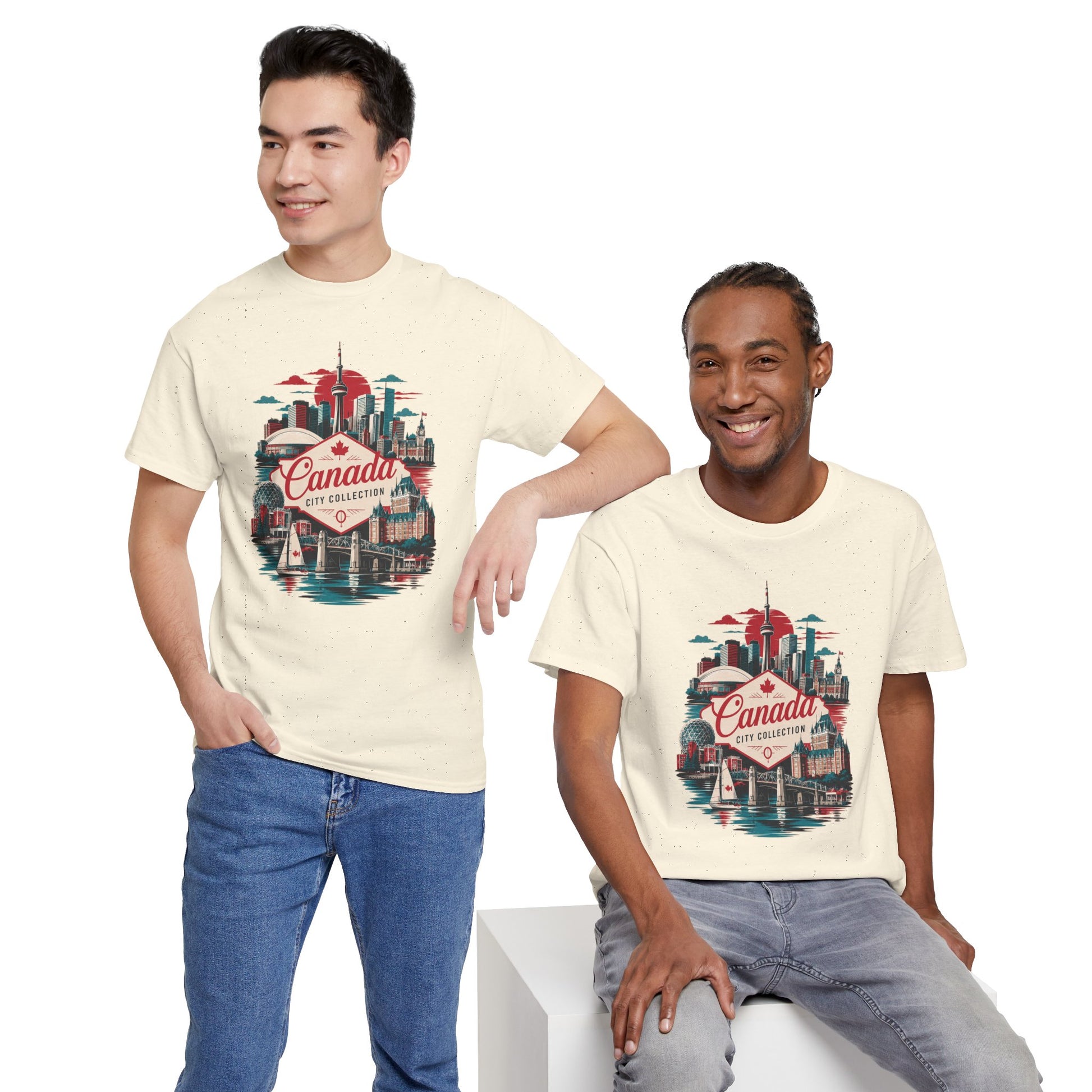 Natural T-shirt with retro Toronto skyline and Canada City Collection front print