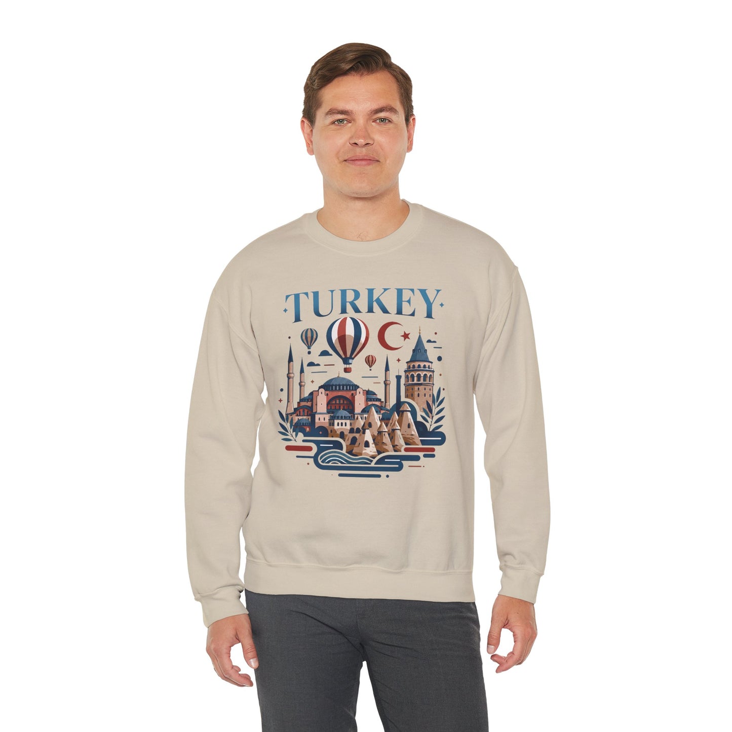 Light sand crewneck sweatshirt with Turkey skyline graphic on the front