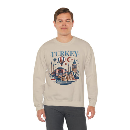 Light sand crewneck sweatshirt with Turkey skyline graphic on the front