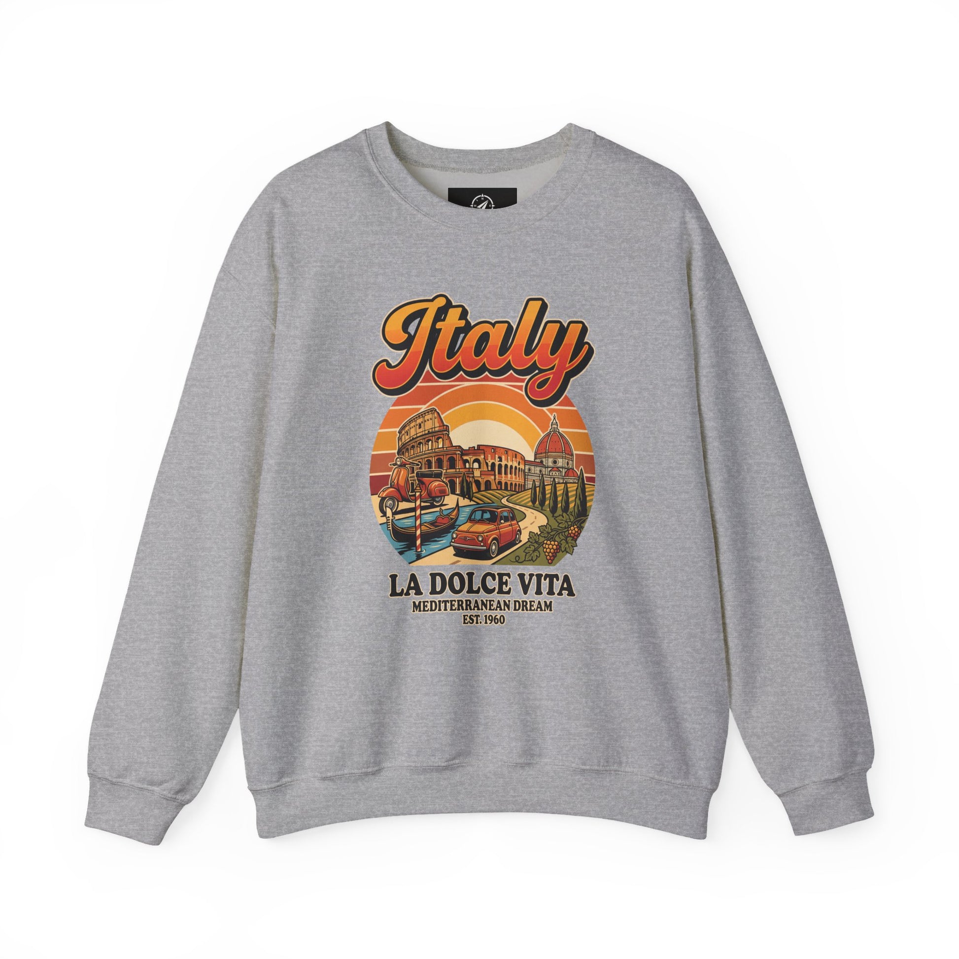 Sport grey crewneck sweatshirt with front “Italy La Dolce Vita” graphic print