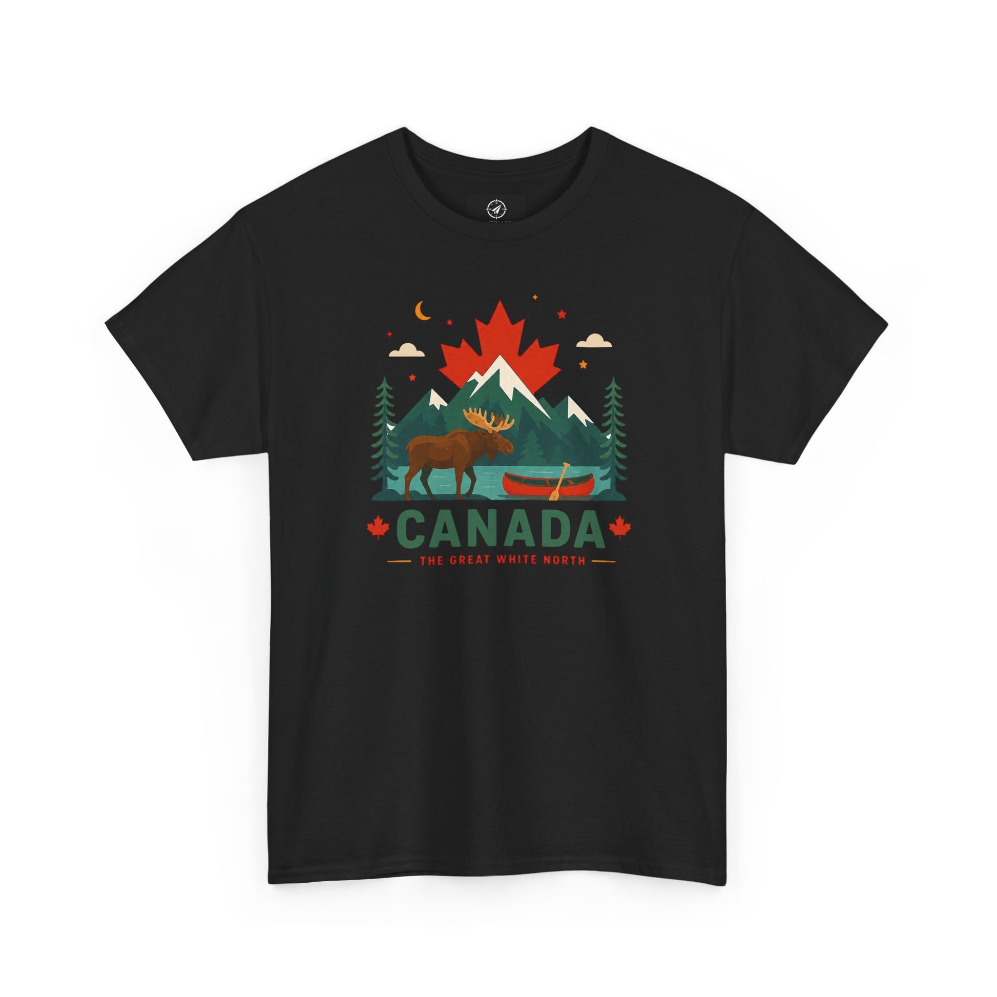 Black crew-neck T-shirt with Canada mountain and wildlife graphic