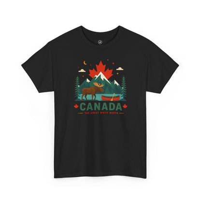 Black crew-neck T-shirt with Canada mountain and wildlife graphic