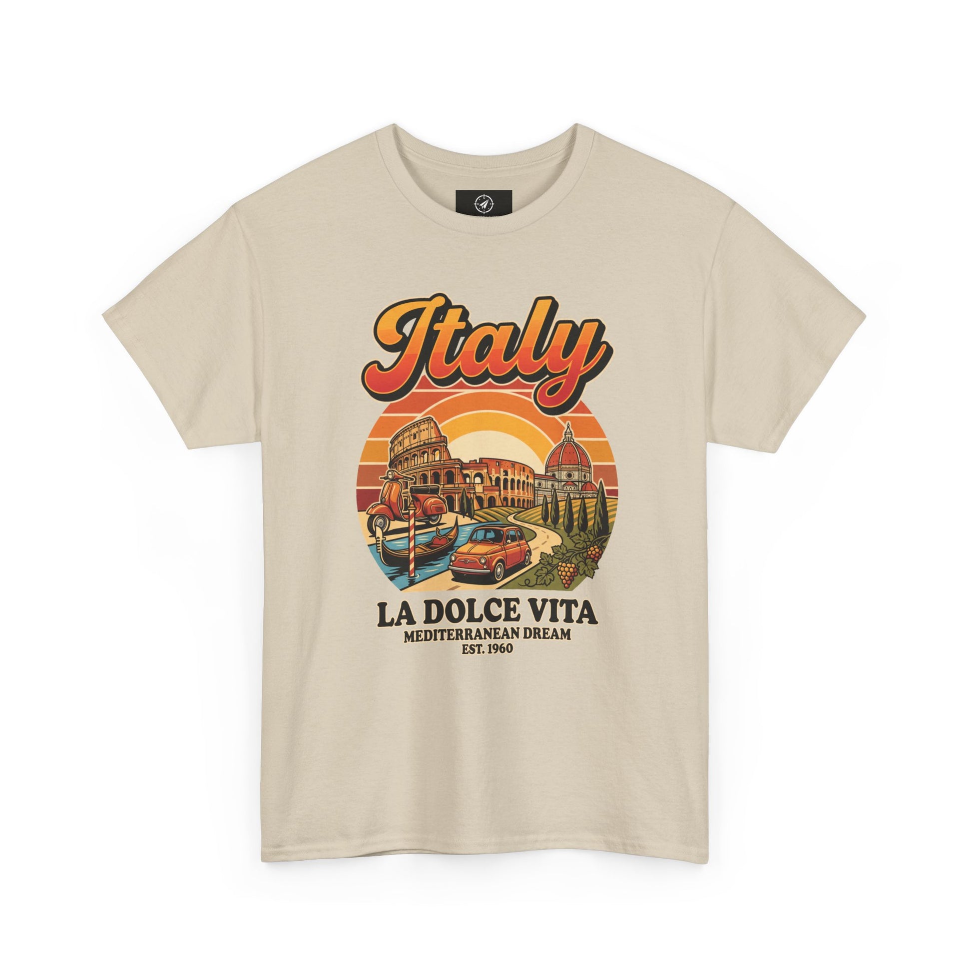 Beige vintage T-shirt with “Italy” graphic and “La Dolce Vita” print