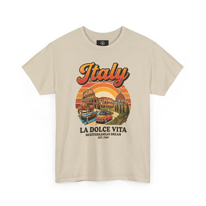Beige vintage T-shirt with “Italy” graphic and “La Dolce Vita” print