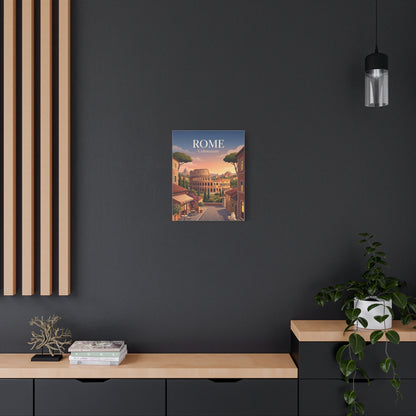 Small portrait matte canvas print showing Rome Colosseum scene with “ROME” at top