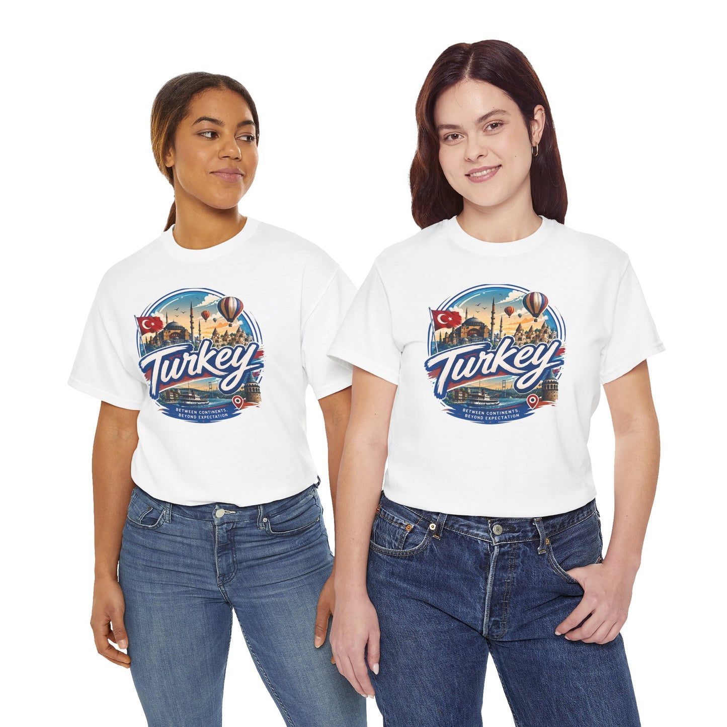 White crewneck T-shirt with large Istanbul Turkey graphic print on the front
