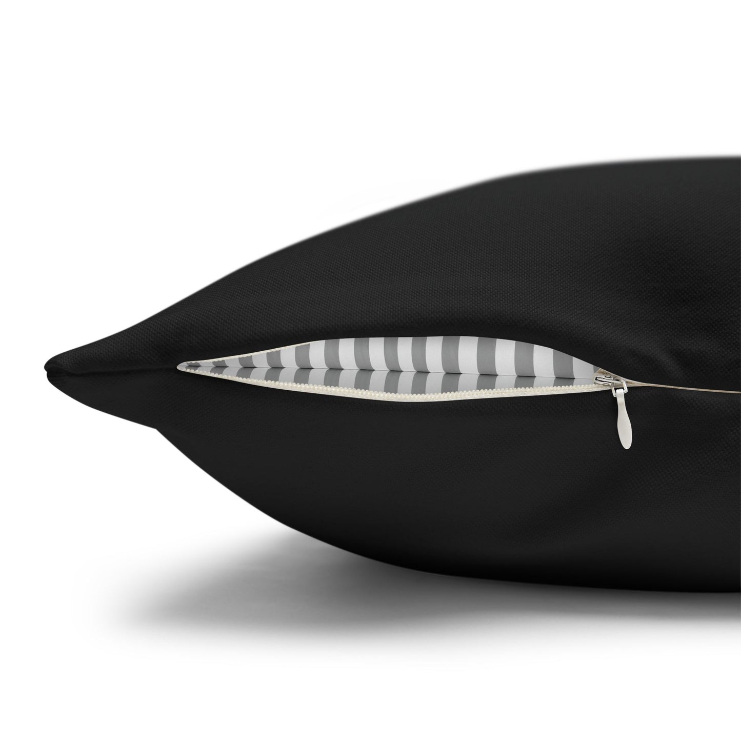 Black decor pillowcase with zipper edge and gray-and-white striped inner panel