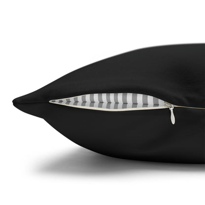 Black decor pillowcase with zipper edge and gray-and-white striped inner panel