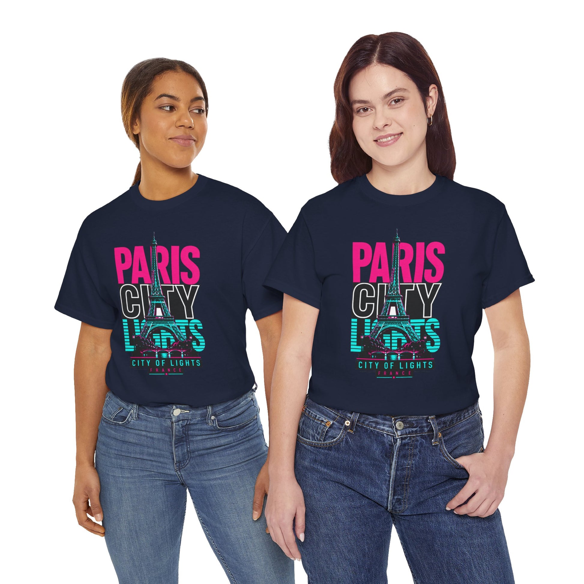Navy T-shirt with “PARIS” graphic and Eiffel Tower, multicolor print on the chest