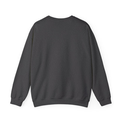 Dark gray crewneck sweatshirt back view, plain fabric with no visible print