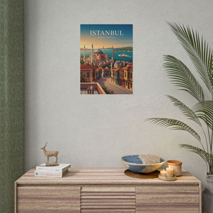 Istanbul Hagia Sophia travel poster on wall above a dresser