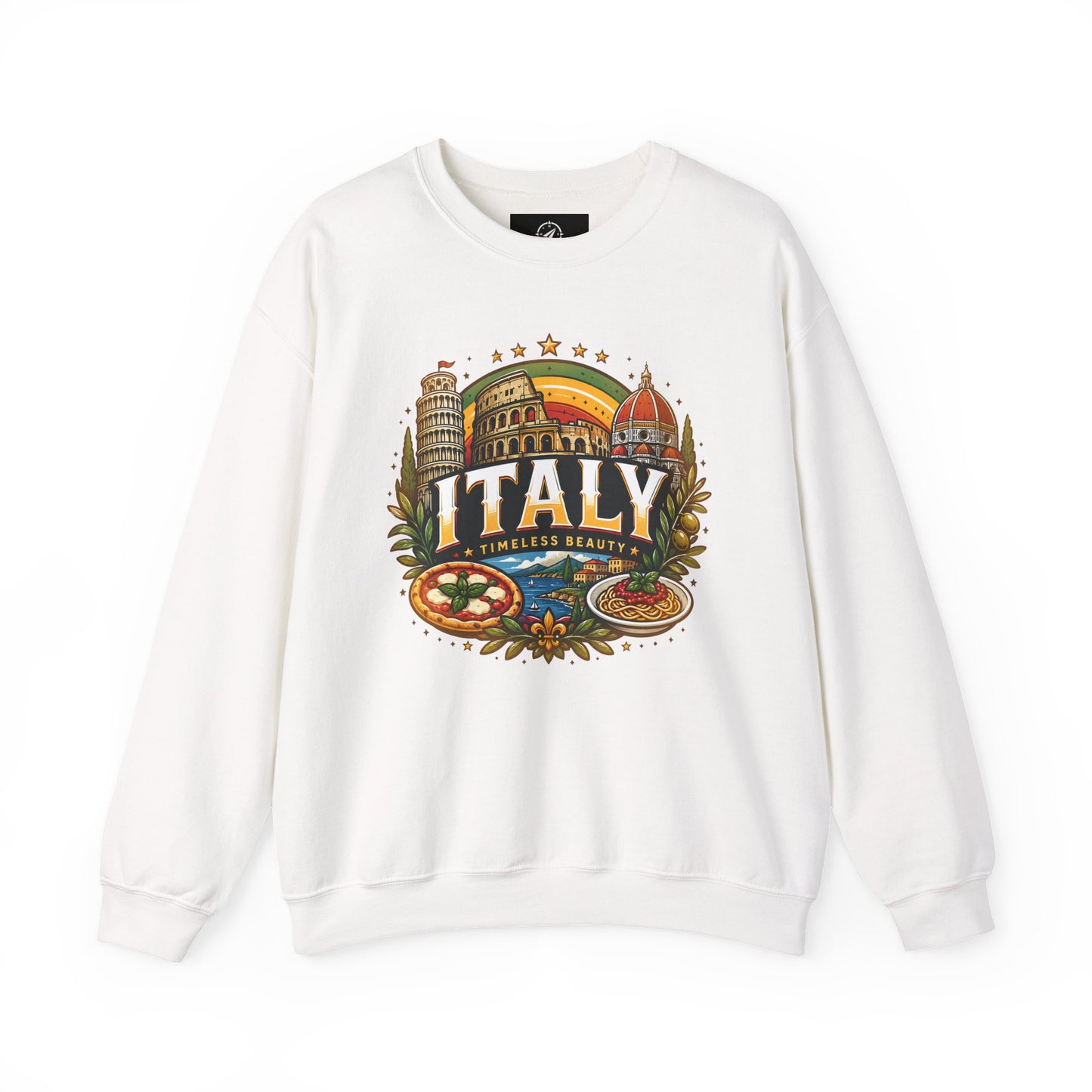 White crewneck sweatshirt with large Italy graphic