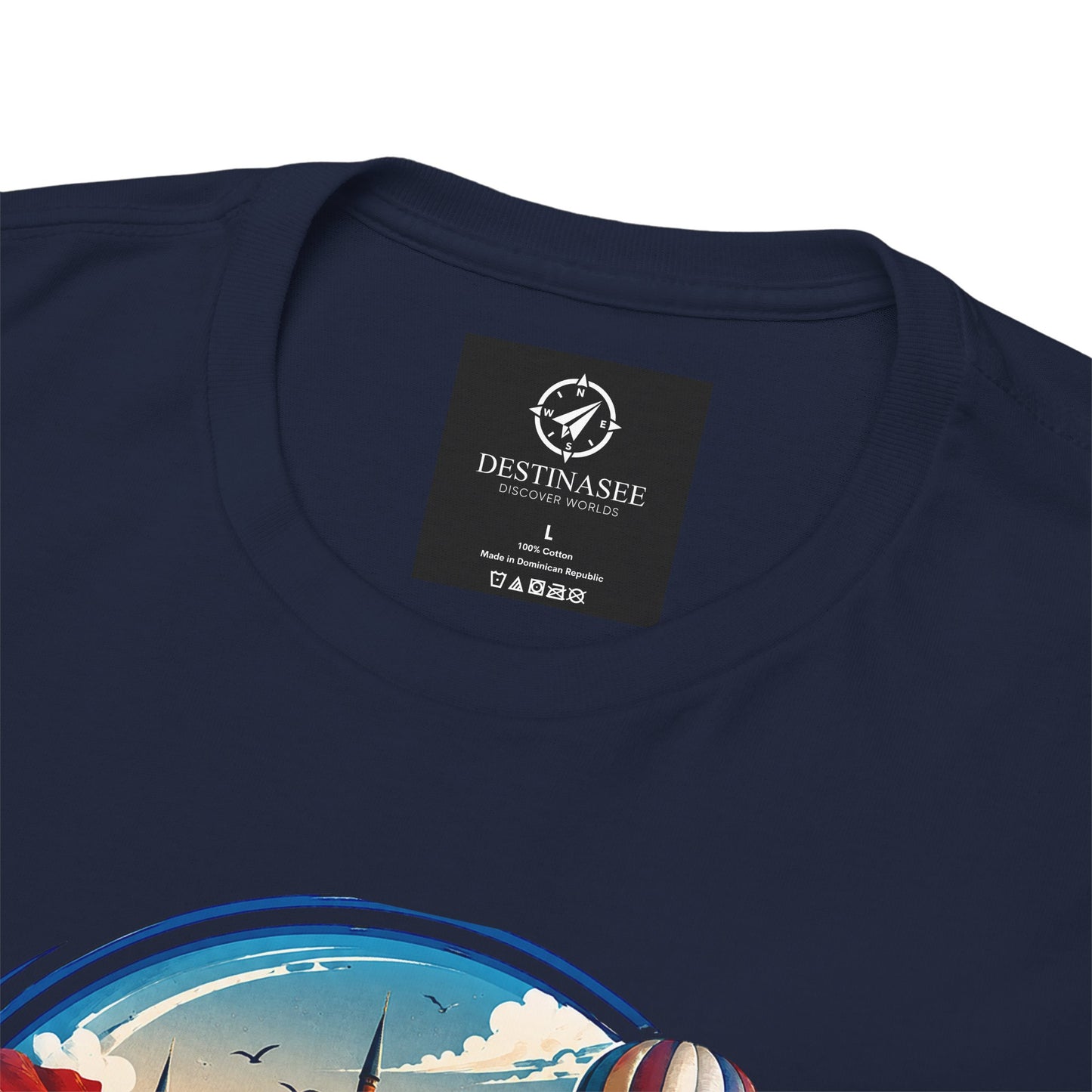 Navy crewneck T-shirt with circular Turkey graphic on chest
