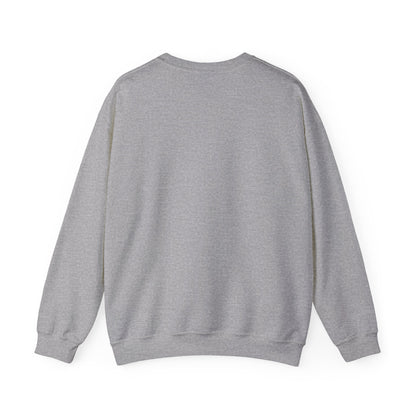 Heather gray crewneck sweatshirt, long sleeves, back view