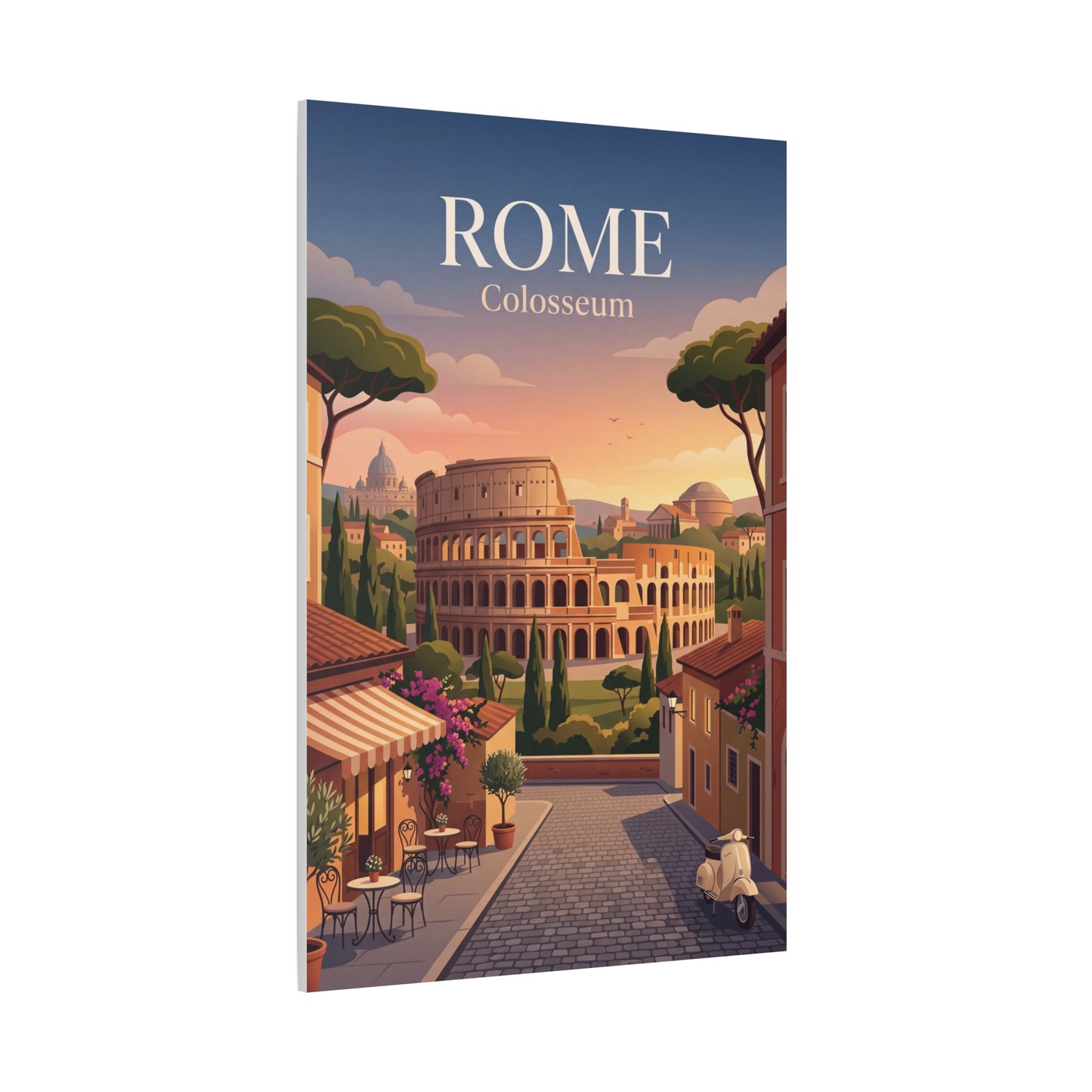 Rome Colosseum matte canvas print, side view of Italy cityscape illustration