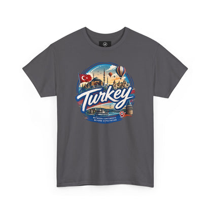 Charcoal crewneck T-shirt with circular Turkey graphic on chest