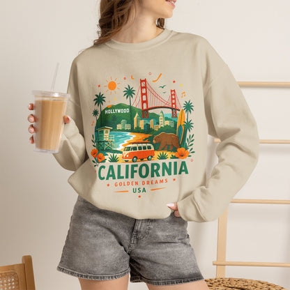 Sand crewneck sweatshirt with colorful California graphic on the front