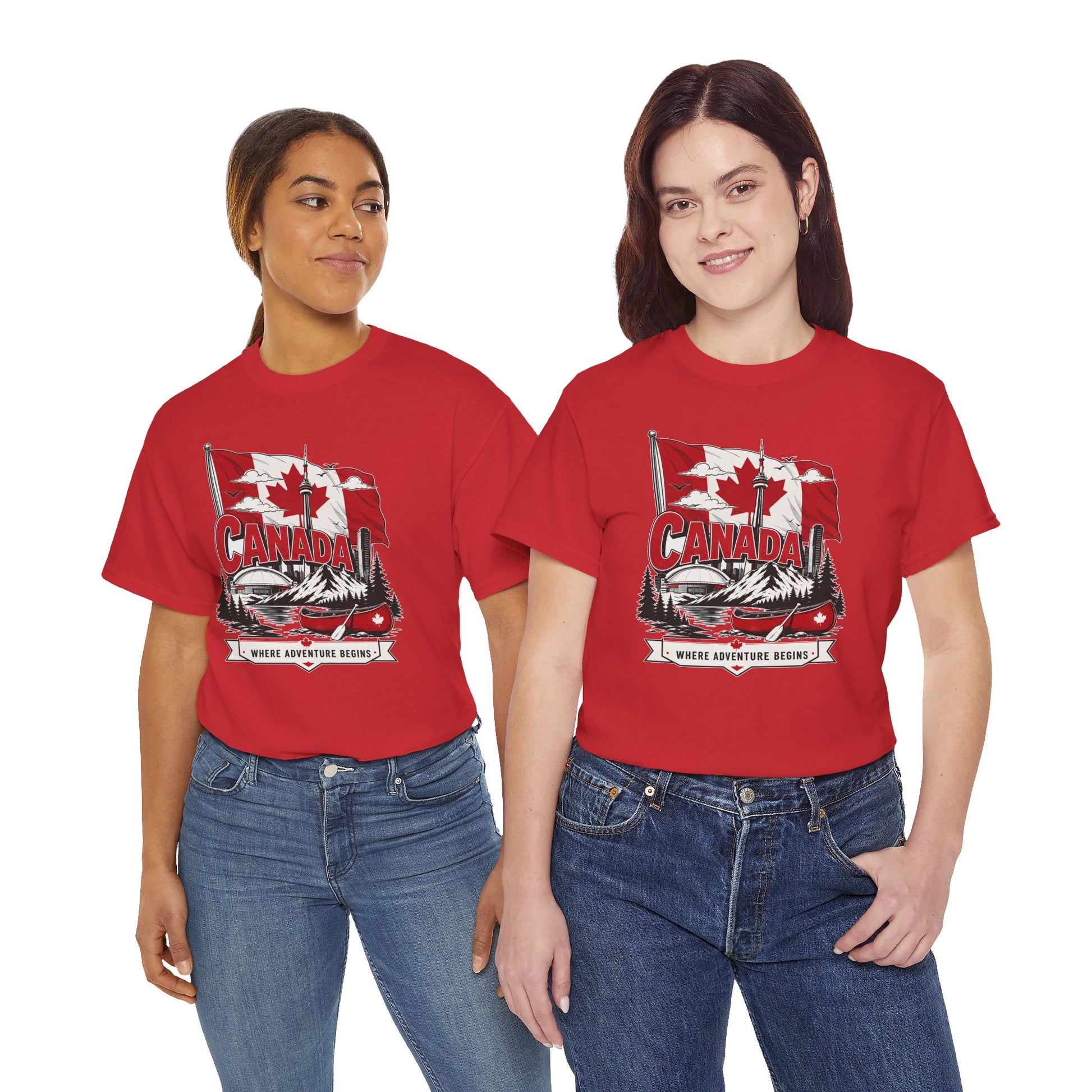 Red crewneck short-sleeve T-shirt with Canada graphic on chest