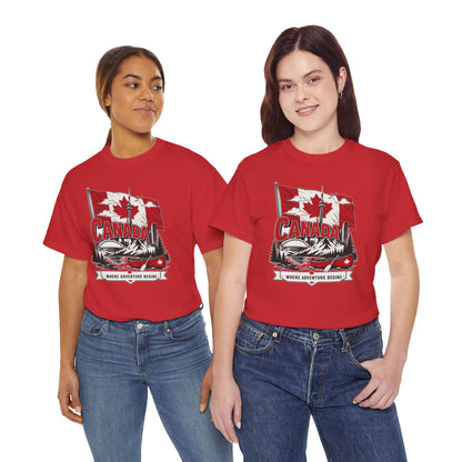 Red crewneck short-sleeve T-shirt with Canada graphic on chest