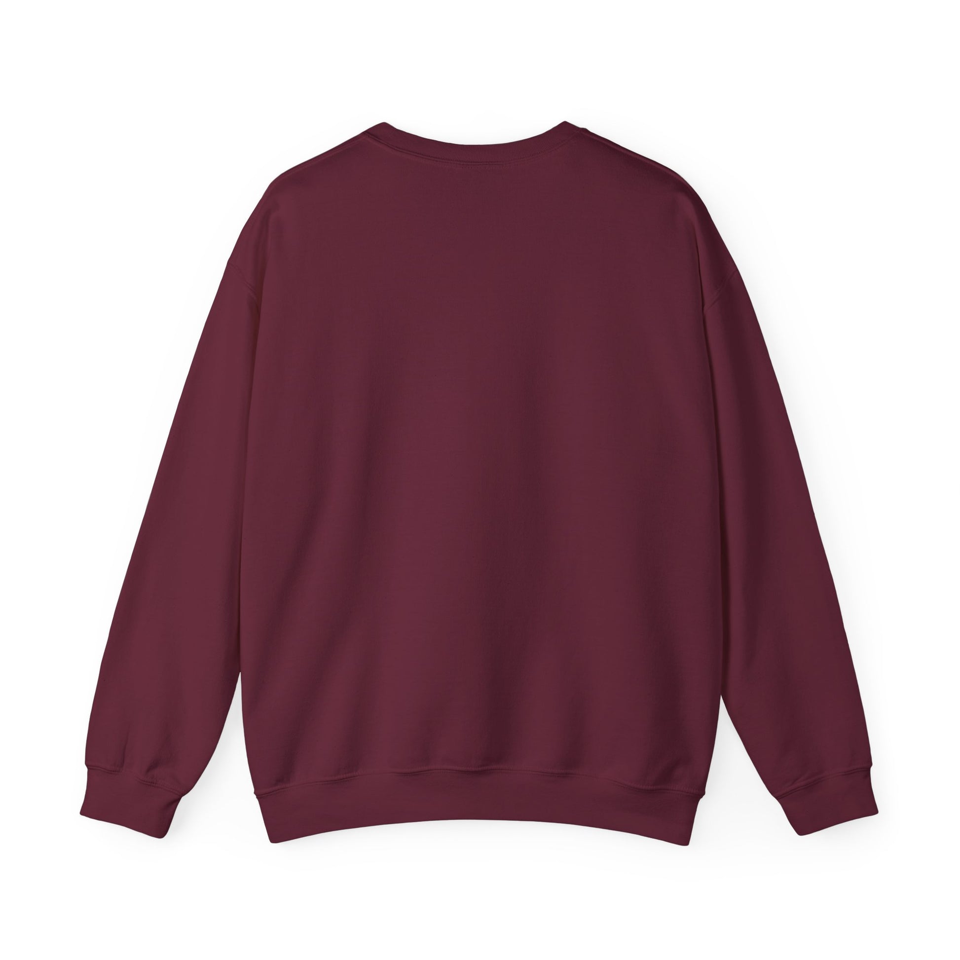 Maroon crewneck sweatshirt, plain back view