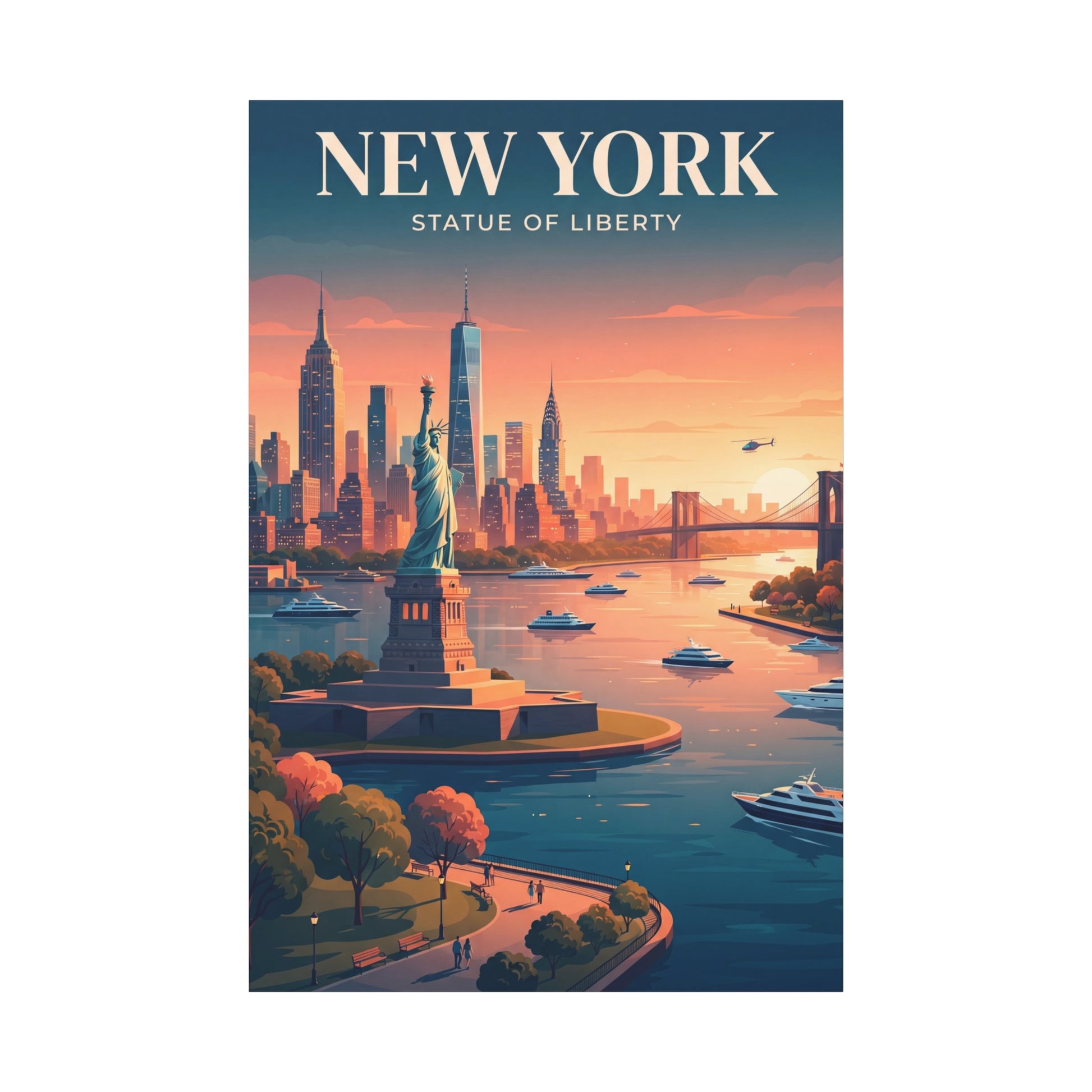Canvas wall art with Statue of Liberty and New York skyline, vertical