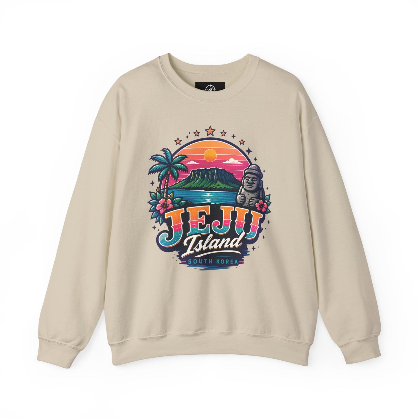 Light sand graphic sweatshirt with colorful JEJU Island front print