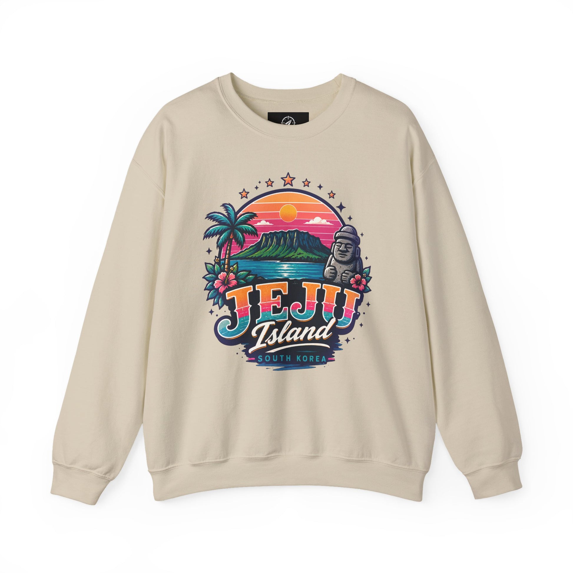 Light sand graphic sweatshirt with colorful JEJU Island front print